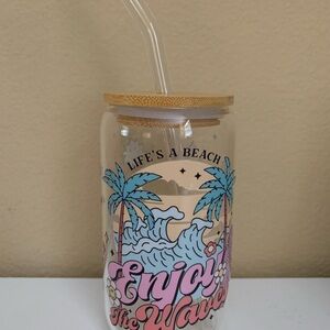 Life's a Beach Glass Tumbler with Straw